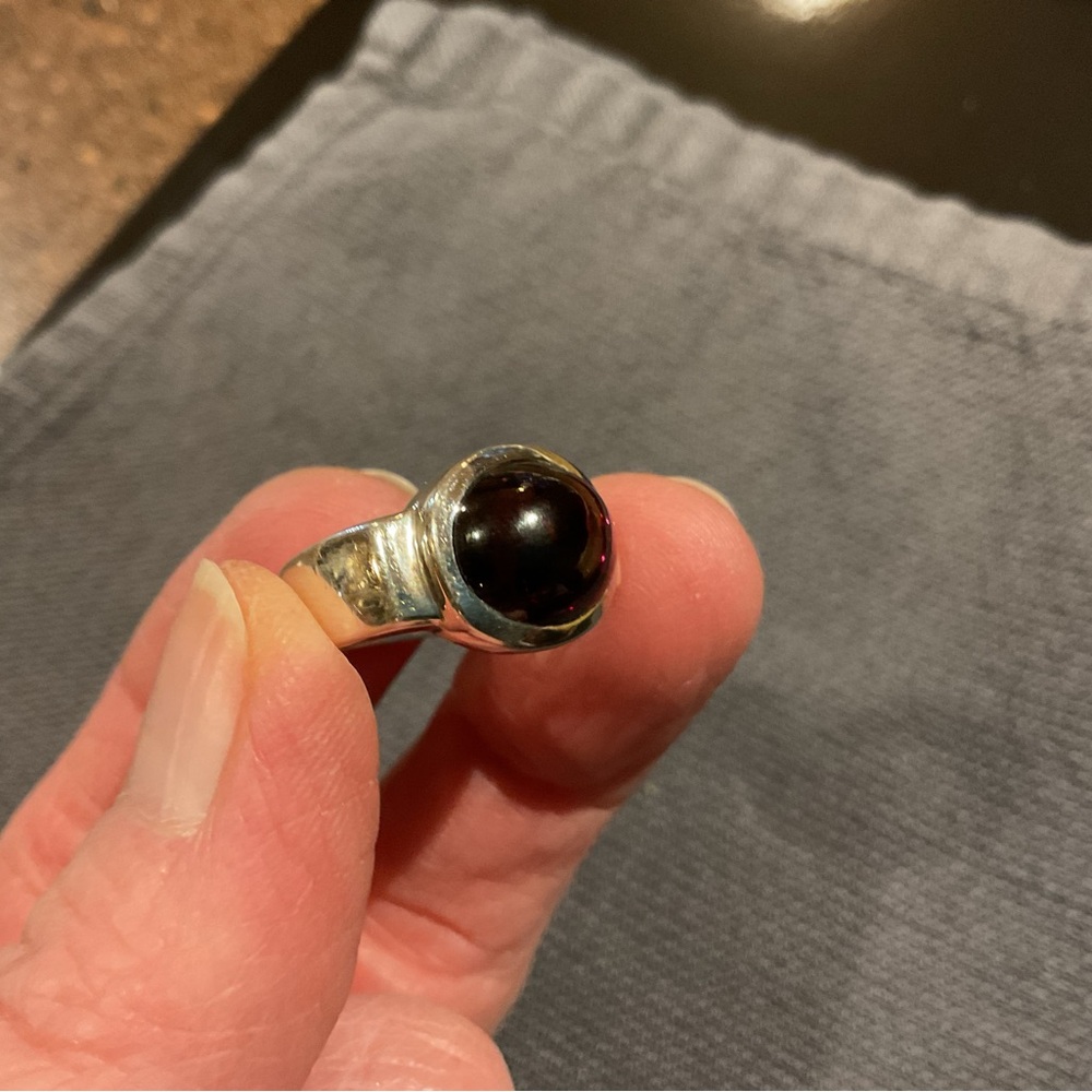 Sterling Silver Burgundy Dome Ring - Classic Signet Style